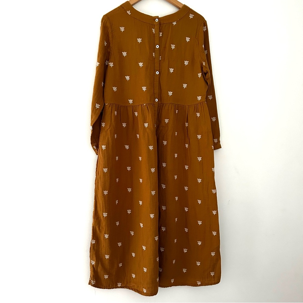 Rylee + Cru Mustard Brown Long Sleeve Midi Dress with Subtle Dot Print - Picture 4 of 13